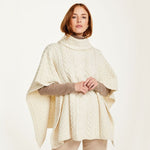 Aran Cable Knit Supersoft Wool Poncho White Creative Irish Gifts
