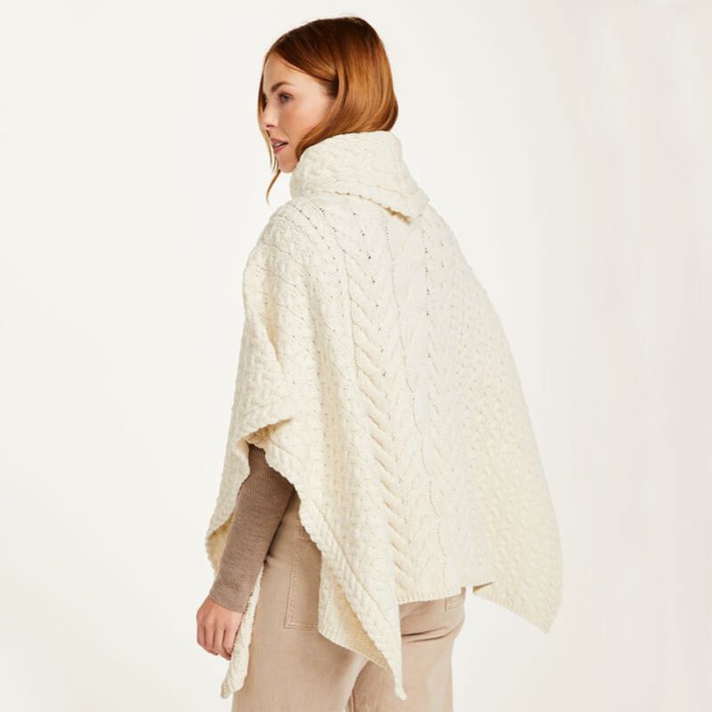 Aran Cable Knit Supersoft Wool Poncho White Creative Irish Gifts