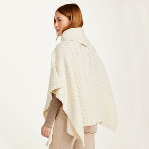 Aran Cable Knit Supersoft Wool Poncho White Creative Irish Gifts