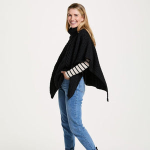 Aran Cable Knit Supersoft Wool Poncho Black side view Creative Irish Gifts