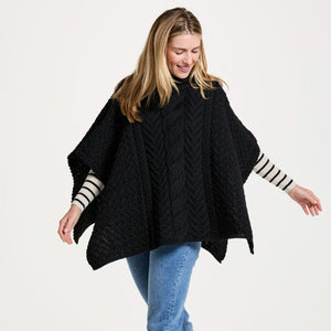 Aran Cable Knit Supersoft Wool Poncho Black Creative Irish Gifts