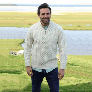 Men's Merino Wool Aran Quarter Zip Sweater