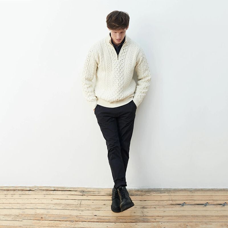 Men's Merino Wool Aran Quarter Zip Sweater