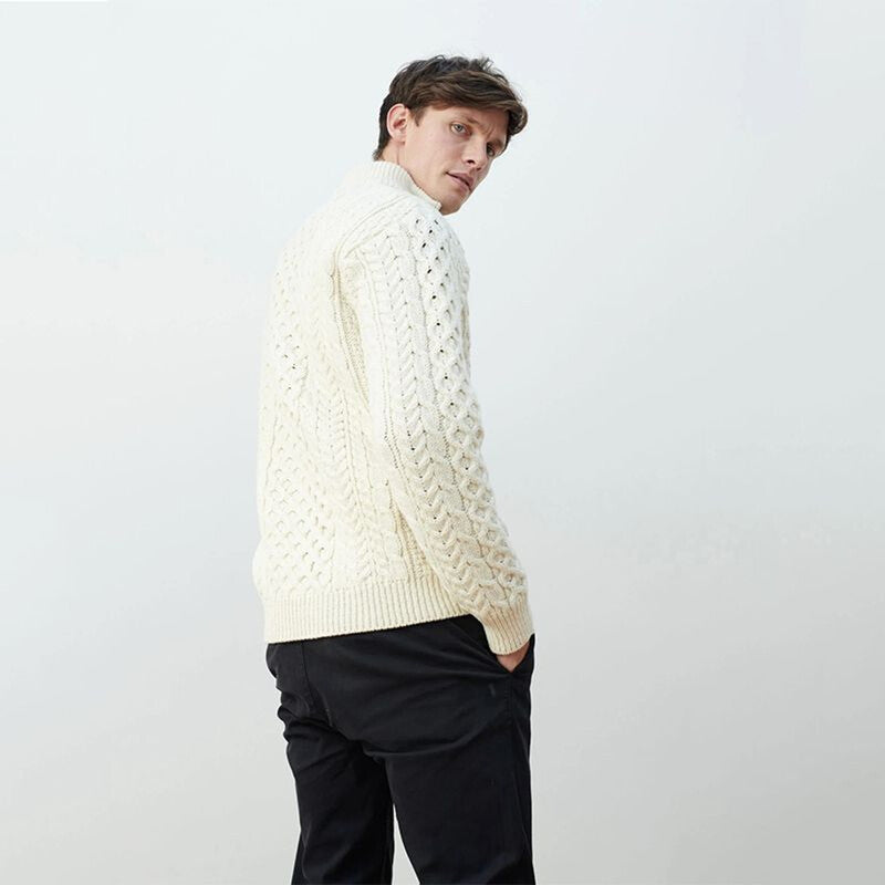 Men's Merino Wool Aran Quarter Zip Sweater