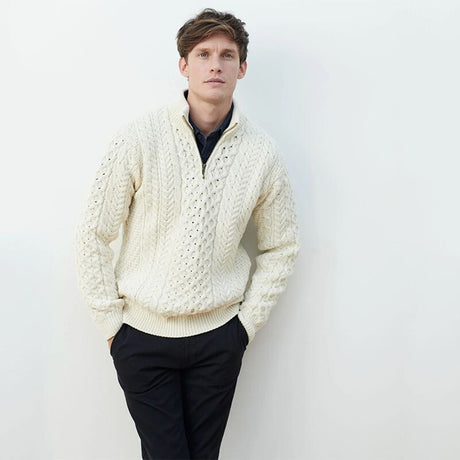 Men's Merino Wool Aran Quarter Zip Sweater