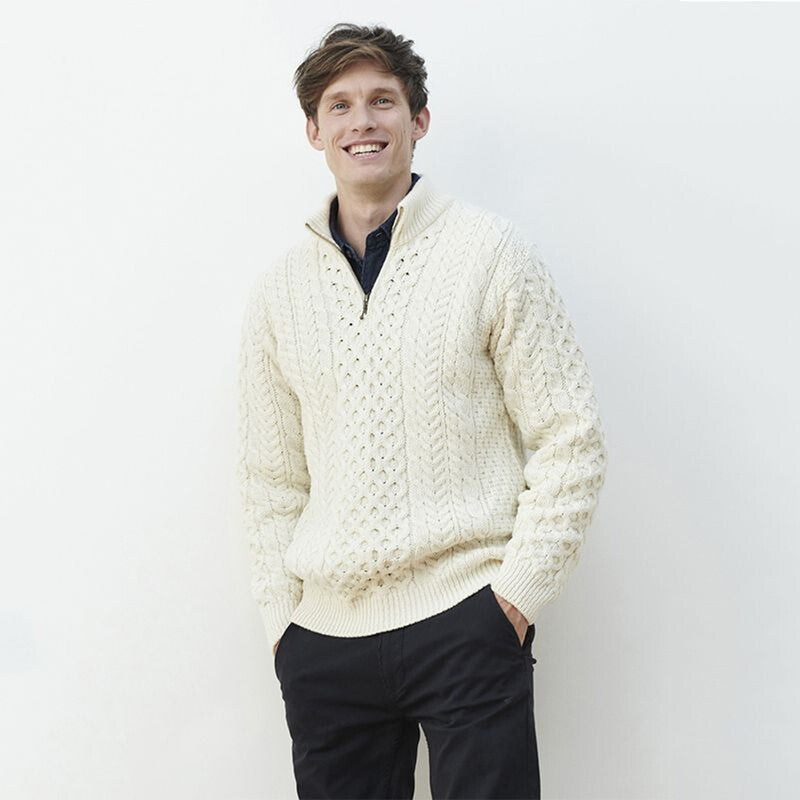 Men's Merino Wool Aran Quarter Zip Sweater