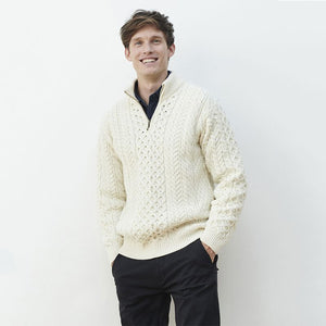 Men's Merino Wool Aran Quarter Zip Sweater