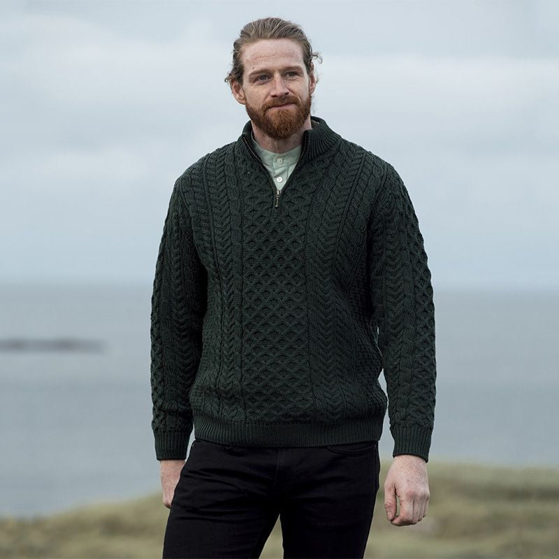 Men's Merino Wool Aran Quarter Zip Sweater