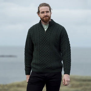 Men's Merino Wool Aran Quarter Zip Sweater