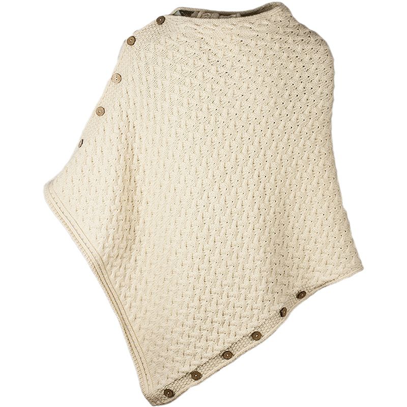 Aran Merino Wool V-Neck Cape White Creative Irish Gifts