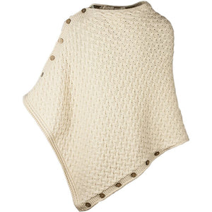Aran Merino Wool V-Neck Cape White Creative Irish Gifts