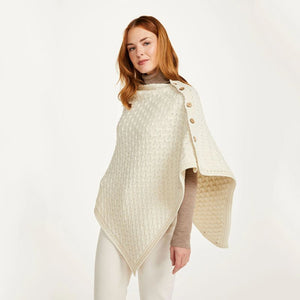 Aran Merino Wool V-Neck Cape White Creative Irish Gifts