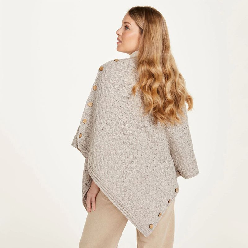 Aran Merino Wool V-Neck Cape Oatemeal back view Creative Irish Gifts