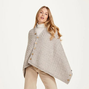 Aran Merino Wool V-Neck Cape Oatemeal Creative Irish Gifts