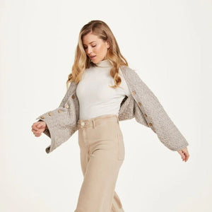 Aran Merino Wool V-Neck Cape Oatemeal studio Creative Irish Gifts