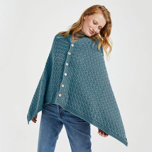 Aran Merino Wool V-Neck Cape Grey Creative Irish Gifts