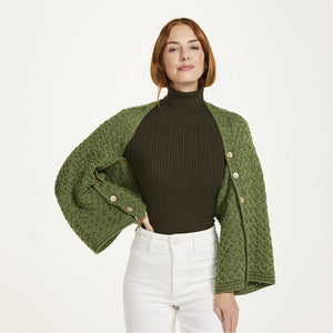 Aran Merino Wool V-Neck Cape Green Front View  Creative Irish Gifts