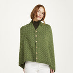 Aran Merino Wool V-Neck Cape Green Creative Irish Gifts