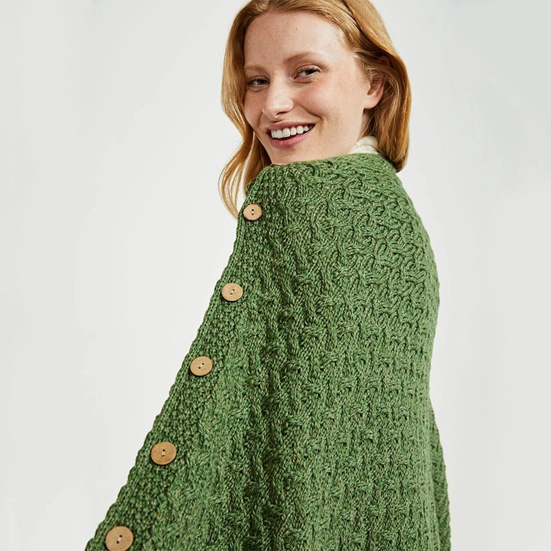 Aran Merino Wool V-Neck Cape Green Creative Irish Gifts