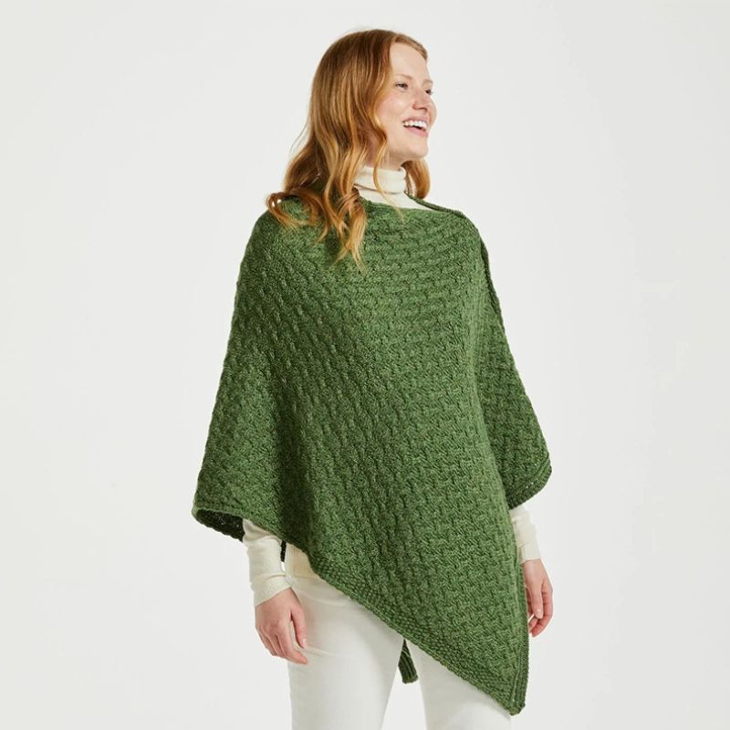 Aran Merino Wool V-Neck Cape Green studio Creative Irish Gifts