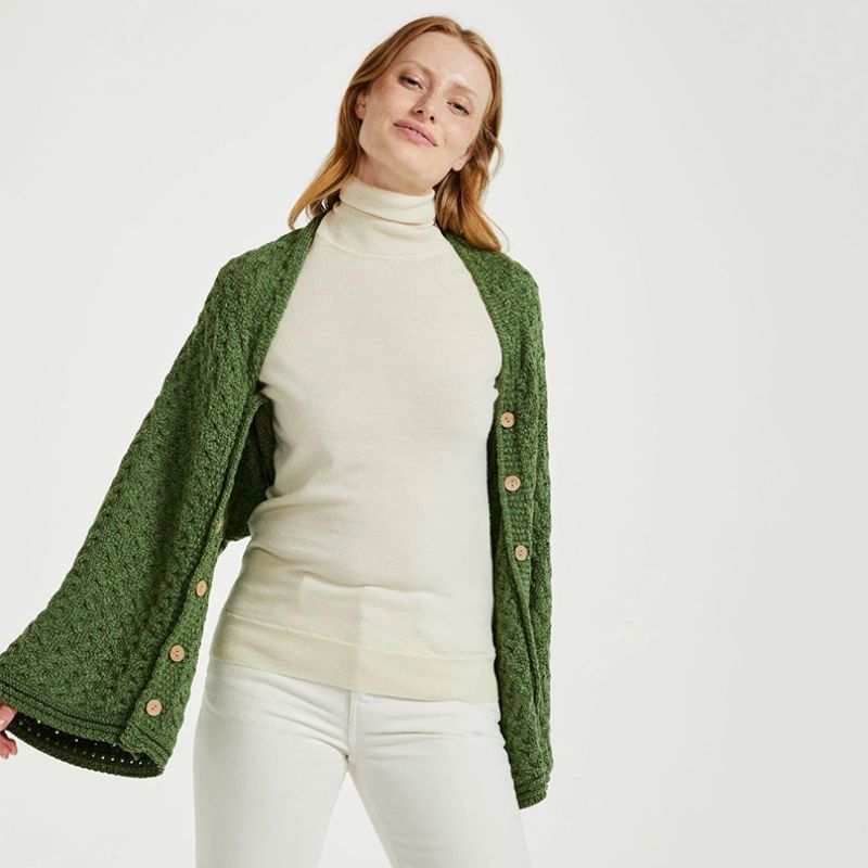 Aran Merino Wool V-Neck Cape Green Creative Irish Gifts