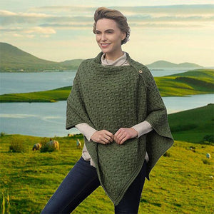 Aran Merino Wool V-Neck Cape Green Lifestyle Creative Irish Gifts