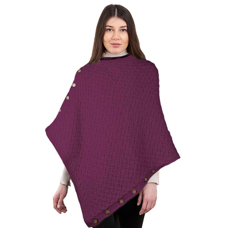 Aran Merino Wool V-Neck Cape Red Creative Irish Gifts