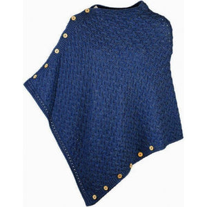 Aran Merino Wool V-Neck Cape Blue Creative Irish Gifts