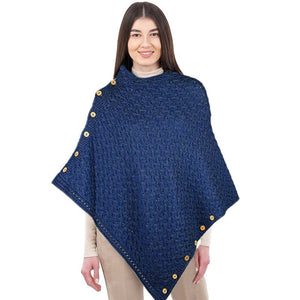 Aran Merino Wool V-Neck Cape Blue Creative Irish Gifts
