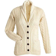 B838206 Merino Wool Irish Cable Button Cardigan, White Creative Irish gift