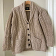 B838077 Merino Wool Irish Cable Button Cardigan, Wicker Creative Irish gift