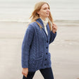 B838206 Merino Wool Irish Cable Button Cardigan, Blue Creative Irish gift