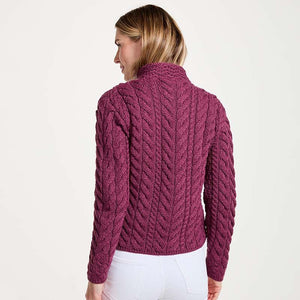 Aran SuperSoft Merino Wool Cardigan with Buttons Red back view Creative Irish Gift