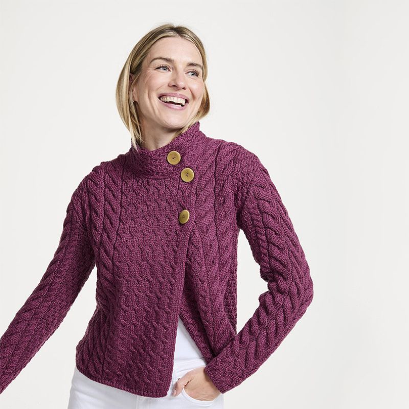 Aran SuperSoft Merino Wool Cardigan with Buttons Red Creative Irish Gift