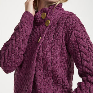 Aran SuperSoft Merino Wool Cardigan with Buttons Red Creative Irish Gift