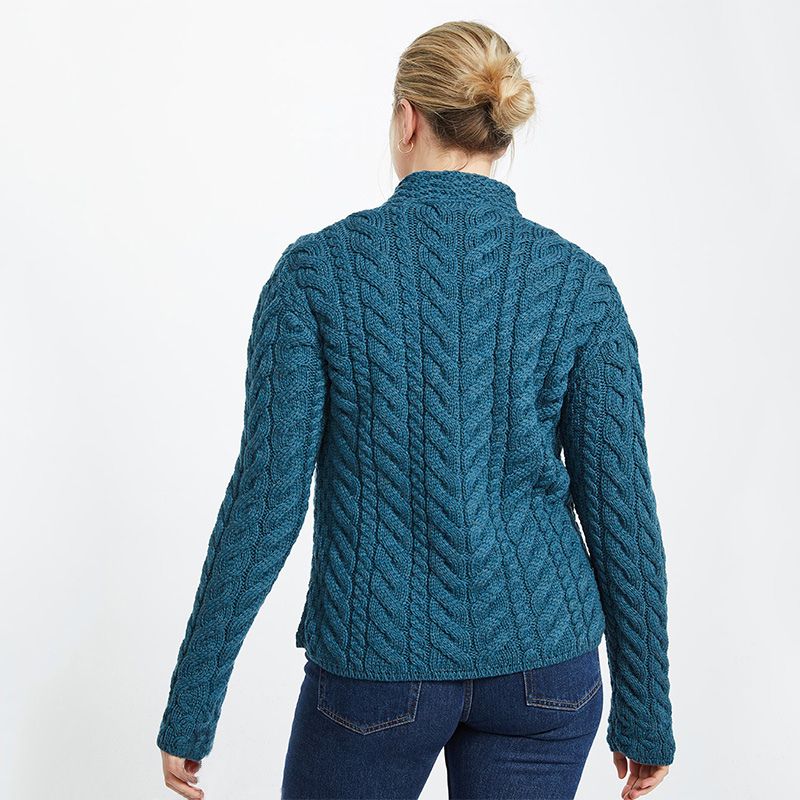 Aran SuperSoft Merino Wool Cardigan with Buttons Blue back view Creative Irish Gift