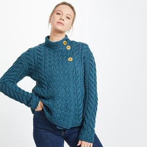 Aran SuperSoft Merino Wool Cardigan with Buttons Blue Creative Irish Gift