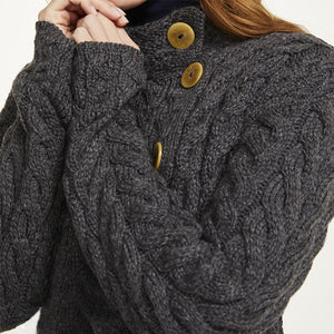 Aran SuperSoft Merino Wool Cardigan with Buttons Grey Creative Irish Gift