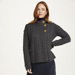Aran SuperSoft Merino Wool Cardigan with Buttons Grey Creative Irish Gift