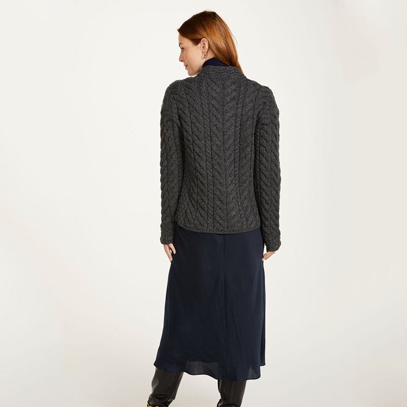 Aran SuperSoft Merino Wool Cardigan with Buttons Grey back view Creative Irish Gift
