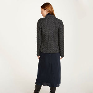 Aran SuperSoft Merino Wool Cardigan with Buttons Grey back view Creative Irish Gift