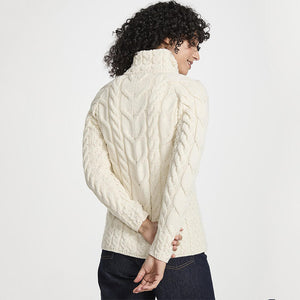 Irish Zip Up Wool Turtleneck Cardigan
