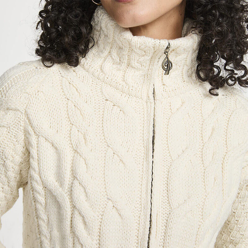 Irish Zip Up Wool Turtleneck Cardigan