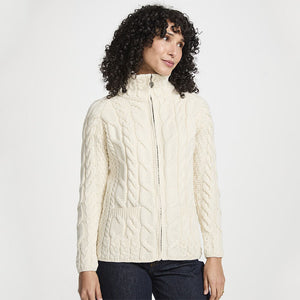 Irish Zip Up Wool Turtleneck Cardigan