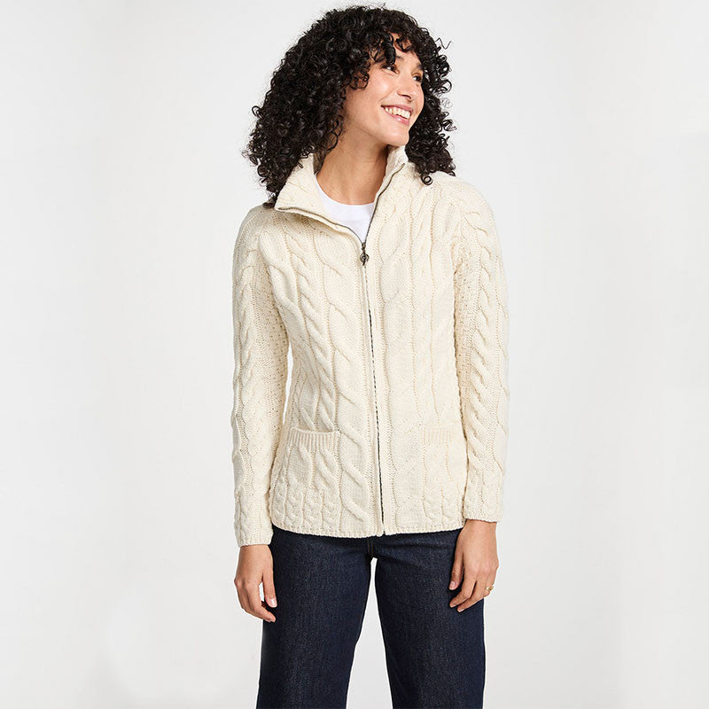 Irish Zip Up Wool Turtleneck Cardigan
