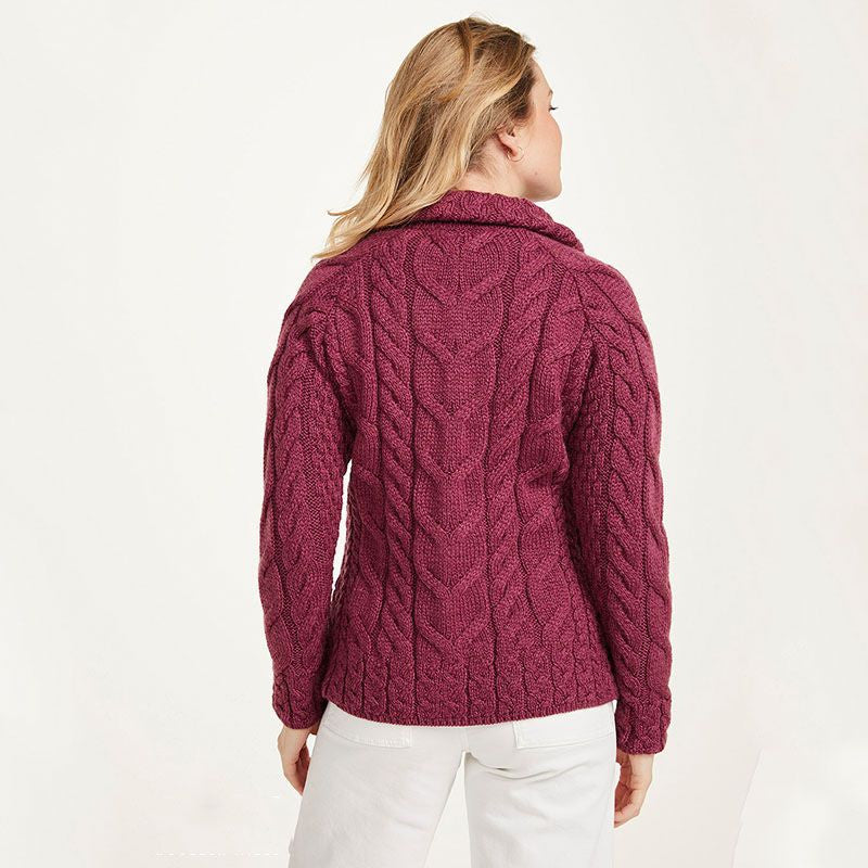 Irish Zip Up Wool Turtleneck Cardigan