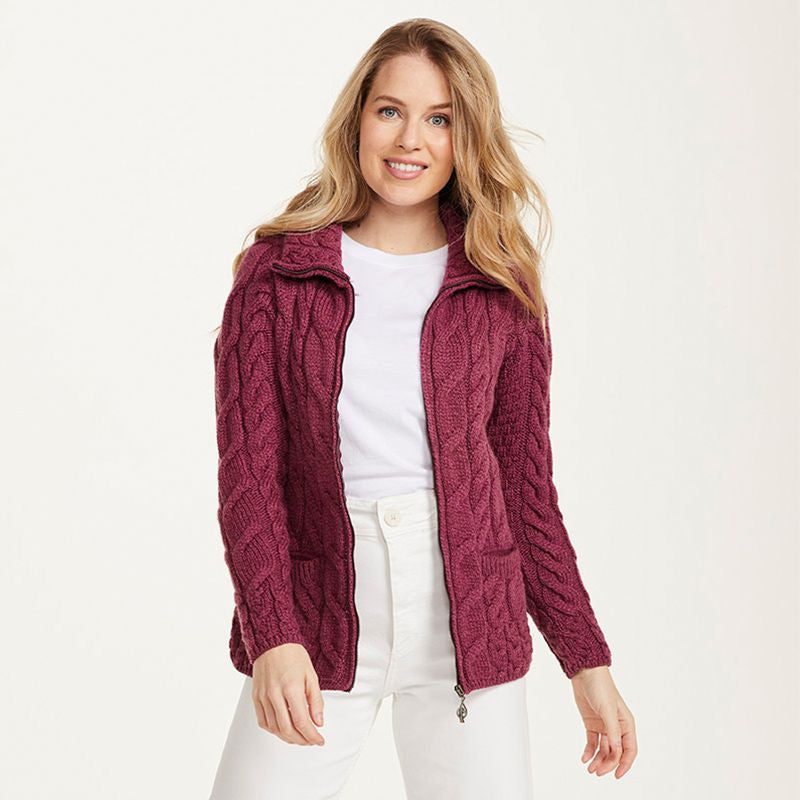 Irish Zip Up Wool Turtleneck Cardigan