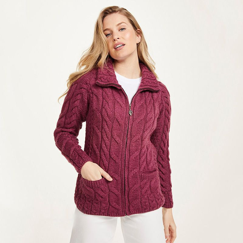 Irish Zip Up Wool Turtleneck Cardigan