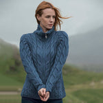 Irish Zip Up Wool Turtleneck Cardigan