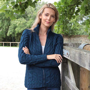 Irish Zip Up Wool Turtleneck Cardigan